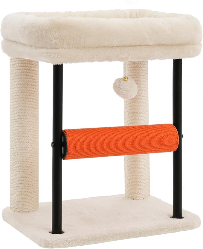 Hey-brother Cat Tree, Sturdy Tower with Sisal-Wrapped Columns, MPJ010SM | 18.9 Inches Cats Scratching Posts with Bed, Plush Toy Ball for Indoor Kittens, Beige