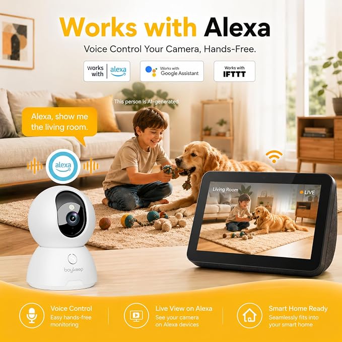4K Indoor Cameras for Home Security, Pet Camera with Phone App, Indoor Security Camera with AI Human & Pet Detection, 360° Pan Tilt, Auto Tracking, Color Night Vision, Two-Way Audio, Works with Alexa