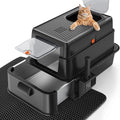 FURTIME Stainless Steel Litter Box with Lid, XL Extra Large Cat Litter Box | Enclosed Drawer Metal Litter Boxs with High Sided, Include Scoop & Mat, Front & Top Entry, Odor Free, Non-Stick