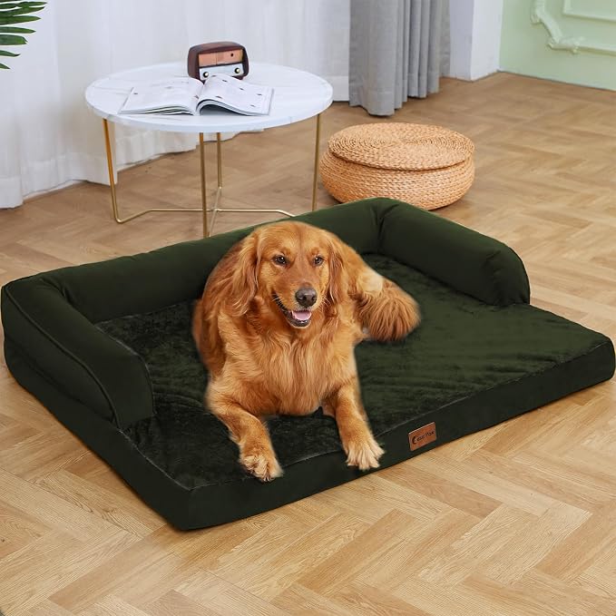 Orthopedic Dog Bed for Extra Large Dogs, 41x27in, Olive Green | Orthopedic Foam Relieves Joint Pressure, Bolsters Supports Head And Neck, Washable Cover, Non-Slip Bottom