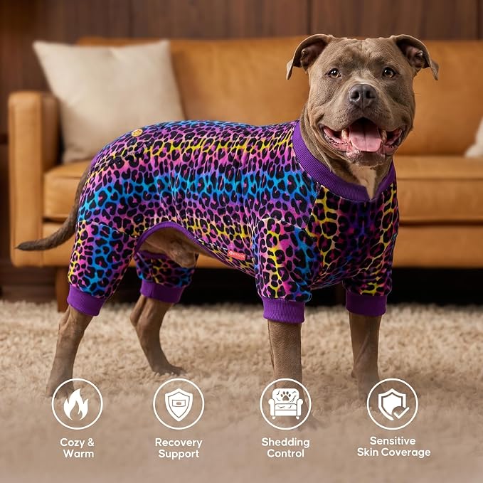 KYEESE Dog Pajamas Velvet Dog Pajamas Medium Sized Dogs Soft Dogs Clothes Pjs with Leopard Pattern Stretchy Pet Jammies Coat Comfy Pet Onesie Costume, 2X-Large