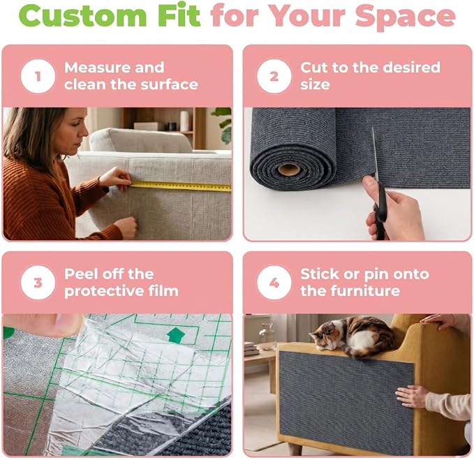 Catify Peel & Stick Cat Scratching Mat - Gray, L:39" | 39" x 15", Self-Adhesive Scratch Carpet, Furniture Protector for Couch, Sofa, Wall & Door, Indoor Kittens & Cats