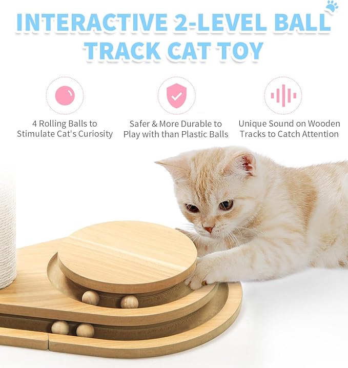 Made4Pets Tall Cat Scratching Post for Indoor Cats with Ball Track 32" | Interactive Tall Cat Scratching Post with Natural Sisal Rope, Rolling Ball Track and Extra Scratching Height, Modern Décor