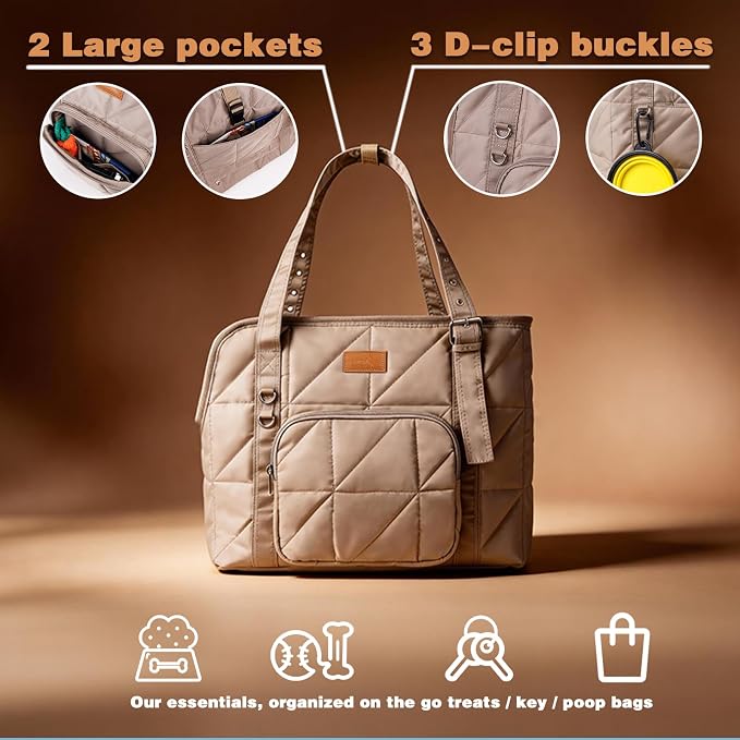 Dog Purse Carrier for Small Dogs, Dog Tote Bag Carrier, Puppy Purse, Camel | Hard Bottom Support, Safety Tether, Multiple Pockets, Luggage Strap, Fits Pets Up to 10 lbs, For Travel Shopping Daily Outing