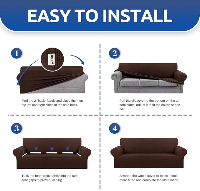 Stretch Loveseat Couch Cover, 2 Cushion Couch Slipcover,Chocolate | 1-Piece Washable Sofa Cover Pet Friendly (55"-78") Furniture Protector Soft Jacquard, Elastic Bottom for Dogs & Kids