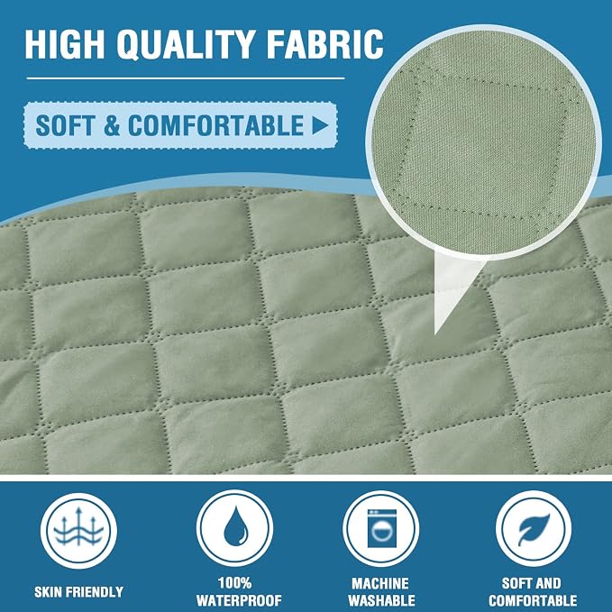 H.VERSAILTEX 100% Waterproof Couch Cover 4 Seater Sofa Slipcover Furniture Protector for Pets Kids Children Dog Cat with Non-Skid Backing (Oversized Sofa, Pale Aqua)