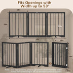 Free Standing Dog Gate Indoor, Foldable Dog Gate for Doorways Stairs | 3-Panel Freestanding Pet Gate with Support Feet for Stability, Folding Puppy Gate Easy to Move, Doggy Gate 54"x24", Black