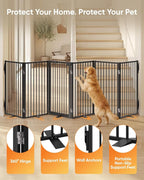 Full Metal Free Standing Dog Gate with Door for Indoor & Outdoor,120'' Extra Wide 32'' Tall Dog Gate for The Doorways,Large Openings,Decks,Porch,Pet Freestanding Safety Fence(6 Panels,Black)