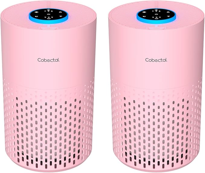 2 Pack Cobectal Air Purifiers for Home Bedroom, Air Cleaner with HEPA 3-in-1 Filter for Room up to 1050 ft², Aroma Function, Sleep Mode, Portable Air Purifiers for Office, Dorm, RVs, Hotel, Pink