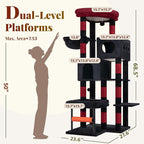 Hey-brother Cat Tree Tower with Stable L-Shaped Widen Base, Condo, MPJ086BR | 68.5 Inches Multi-Level Furniture with 2 Platforms, 11 Scratching Posts, Hammock and Toys Ball for Indoor Cats, Black and Red