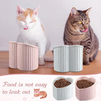 Mumufy 2 Pcs Ceramic Elevated Cat Bowls Tilted Elevated Raised Pet Bowls Anti Vomit Cat Dish for Indoor Stress Free Water Dish Feeder for Puppies, Heart Shaped(Pink, White)