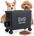 Dog Food Container 13 lb Cute Airtight Food Storage Containers with Metal Lid Scoop Black Metal Storage Bin for Dog Cat with Wheels