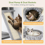 Globlazer Extra Large Heavy Duty Cat Tree, 80in Tall Sturdy Cat Tree Tower for Multiple Indoor Cats Large Adult with Scratching Posts, 2 Spacious Condos with Padding, 2 Soft Perches, S80C, Light Grey