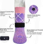 BEAUTYZOO 6PCS Dog Socks to Prevent Licking Paws, Anti Slip Dog Shoes for Hot Pavement Hardwood Floors, Traction Control Toe Grips Boots & Paw Protector for Small Medium Large Senior Dogs, Purple S