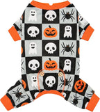 KYEESE Dog Halloween Pajamas Velvet Onesie Checkered Pumpkin Ghost Print | Cozy Halloween Outfit, Great for Halloween Photos, 4-Way Stretch, Lightweight & Breathable, Gentle on Sensitive Skin