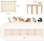 YOCAN Paint-Free Wooden Freestanding Dog Gates for The House,Doorways, Stairs,Wood Dog Fences Indoor Pet Gate,Step Over Fence, 5 Panel H:16.9''