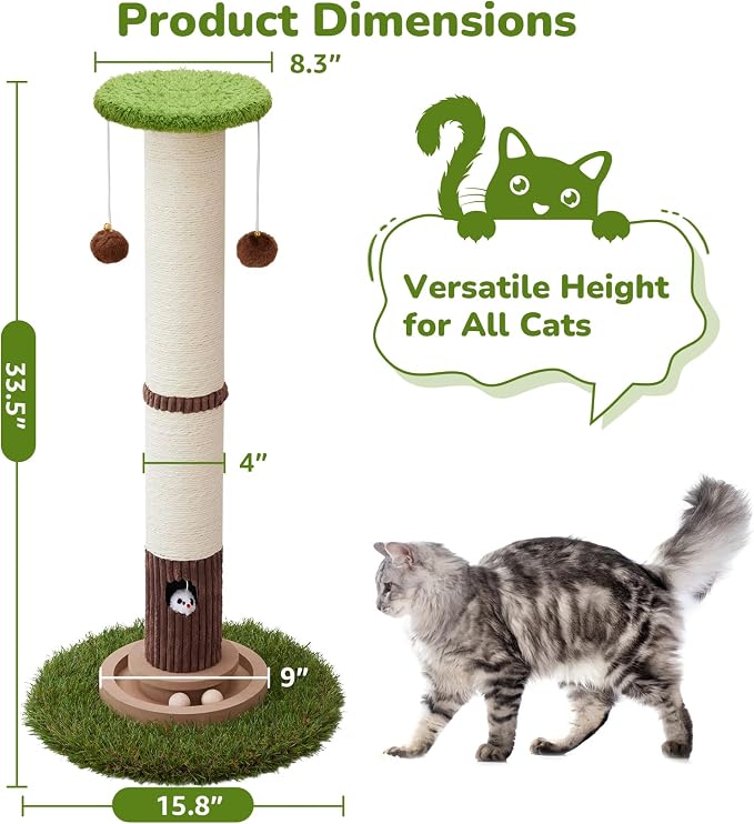 Woochpet 34" Tall Cat Scratching Posts,Heavy Duty and Thicker Cat Scratcher | Protect Furniture,Modern Boho Cat Post,For Indoor Cats,Interactive Cat Toys