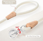 Mile High Life White Dog Leash with Genuine Leather Connection, 4/5/6 FT | Rope Leash, Heavy Duty 360° Swivel Metal Clasp, for Small Medium & Large Dogs (Cream White, 48 Inch)
