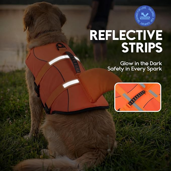 ASENKU Dog Life Jacket - Pet Safety Vest for Swimming & Boating, Shark Life Jacket with Floatation, Dog Lifesavers Swimsuits for Small Medium Large Dogs (OrangeMix, S)