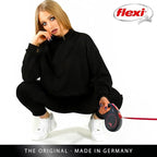 FLEXI® New Classic Tape Retractable Dog Leash, Medium 16ft -Black Red | German engineered, original flexi leash, durable quality, dogs up to 30-55 lbs, tangle-free, walking, reliable brake system
