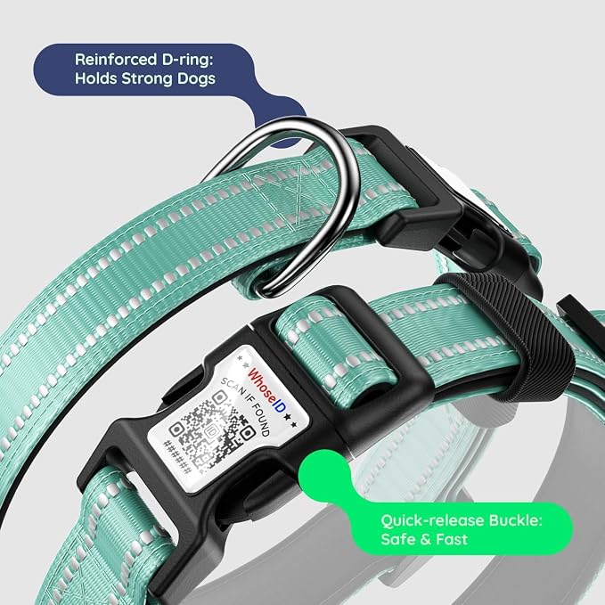 Airtag Dog Collar, Reflective Ultra-Durable Nylon Padded with QR Buckle & IP68 Waterproof Air Tag Holder Compatible for Apple AirTag, Comfortable for Small Medium Large Dogs (Green,XL)