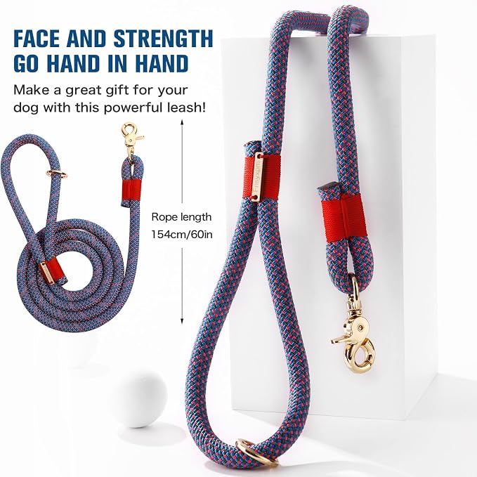 Nylon Rope Dog Leash, Purple, 5 FT - 3/5" | Reflective, Handmade Braided, Heavy Duty, For Medium Large Dogs