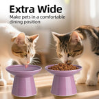 Ceramic Elevated Cat Bowls - 6.2 Inch Extra Wide Raised Cat Food and Water Bowl Set for Indoor Cats, Whisker-Friendly Ceramic Cat Dish for Elder Big Cats & Small Dogs,Dark Purple,2 Pack