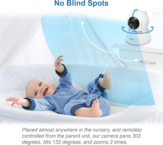 VTech Baby Monitor No WiFi, 2 Cameras & Remote Pan-Tilt-Zoom for Twins & Two Rooms – Hack-Proof, 19Hr Battery, 1000ft Range, Auto Night Vision, Temperature Sensor | VM923-2