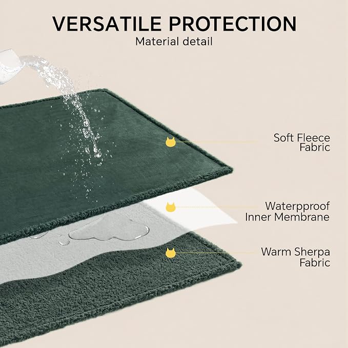 Luciphia Waterproof Blanket for Large Dog, Reversible Sherpa Couch Cover | waterproof pet blanket sherpa fleece reversible couch cover bed protector car from spills scratches, Dark Green 85" x 57"