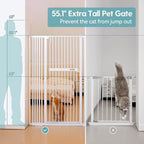 No Pawblems 55.1" Extra Tall Pet Gate, 29.9"-44.4" Wide Cat/Dog Gate, White | No Drilling Pressure Mounted, 1.37" Narrow Bar Spacing, Auto Close Tall Cat Gate for Doorway Hallway, One-Hand Operation