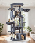 Taoqimiao 72 in Cat Tree, XXL Cat Tower for Indoor Cats Large Adult 25Lbs+ | Extra-Large Platform, 2 Cat Houses, 7 Scratching Post, Extra-Sized Durable Hammock, Cozy Basket, Smoky Gray, F20G