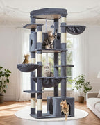 Taoqimiao 72 in Cat Tree, XXL Cat Tower for Indoor Cats Large Adult 25Lbs+ | Extra-Large Platform, 2 Cat Houses, 7 Scratching Post, Extra-Sized Durable Hammock, Cozy Basket, Smoky Gray, F20G
