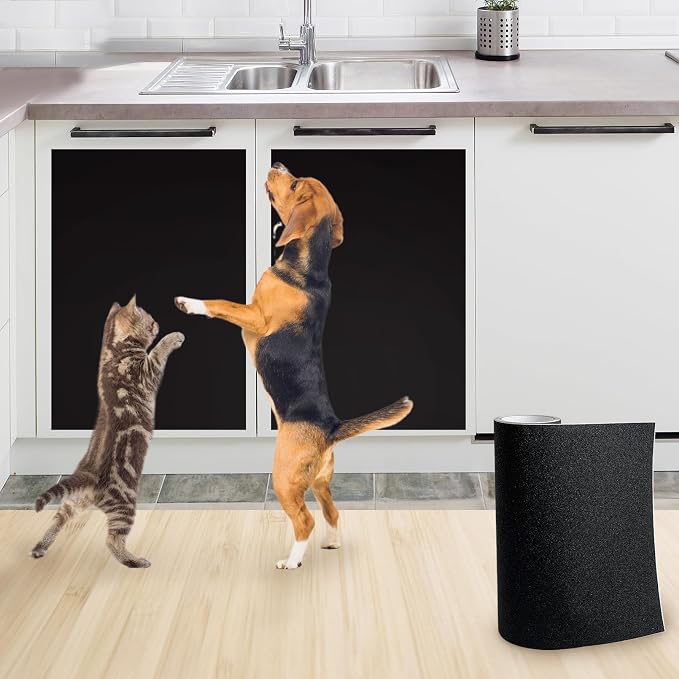 BNOSDM Self-Adhesive Dog Nail File Scratcher Emery Paper Cat Nail Scratch Board Replacement Sandpaper, Cuttable Pet Furniture Scratching Pad Protector for Door and Wall (12in*10ft, Black)