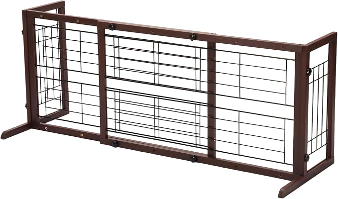 Coziwow 38-67" Dog Gate Indoor, Free Standing Pet Gate for Doorways Extra Wide, Wooden Fence Puppy Safety Gates for The House, Stairs, Hallway, No Drilling Required,Brown