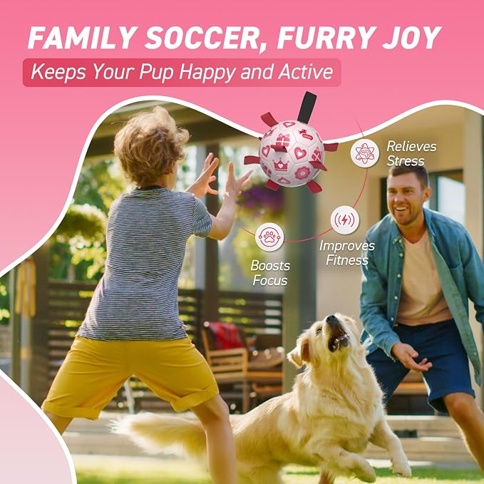 QDAN Valentines Gift Dog Toys, 8 Inch Dog Soccer Ball with Straps, Pink | Interactive Tug of War Toy, Puppy Birthday Gifts, Water Toy, Durable Dog Balls for Medium Large Dog, Outdoor Herding Balls