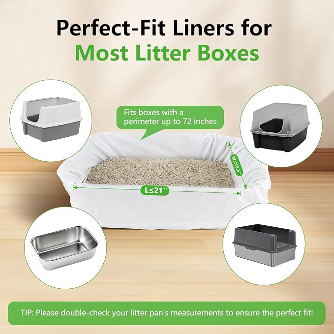 40 Count Cat litter Box Liners, 36" x 16" Large Extra Durable Heavy Duty Litter Pan Liner Bags with Drawstring Pre-Separated for Pet Kitty Litter Box Tray,Unscented