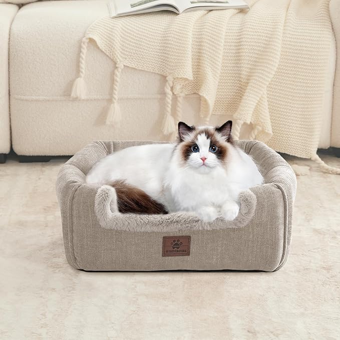 WINDRACING Cat Bed for Indoor Cats - Cat Cave Cat House Cats Tent with Removable Washable Cushioned Pillow, Soft and Self Kitten beds (Large, Beige)