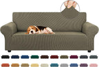 Stretch Couch Covers for Sofa, 3 Cushion Couch Slipcover,Khaki | 1-Piece Washable Sofa Cover Pet Friendly(78"-94") Furniture Protector Soft Jacquard, Elastic Bottom for Dogs & Kids