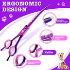 Dream Reach Dog Grooming Scissors - 7" Professional 6 in 1 Pet Scissors Sharp and Durable Shears Set Thinning, Chunker, Straight, Curved Shears and Comb for Dog Cat Pets, Purple