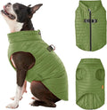 Gooby Puffer Vest - Green, X-Large - Ultra Thin Zip Up Windbreaker with Dual D Ring Leash - Water Resistant Dog Sweater Coat for Small Dogs