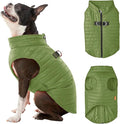 Gooby Puffer Vest - Green, Medium - Ultra Thin Zip Up Windbreaker with Dual D Ring Leash - Water Resistant Dog Sweater Coat for Small Dogs