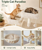 AMHANCIBLE 70 Inch Cat Tree for Large Cats, Multi-Level Cat Tower | Cat Houses & Tree Tower with 2 Condos, 8 Sisal Posts & Hammock for Indoor Cats Large Adult, Beige