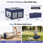 LOOBANI Foldable Whelping Box for Dogs, 1 Min Setup, 43.3"x43.3"x27.1" | Pet Puppy Playpen Indoor With Cover & Waterproof Bottom, Portable Birthing Box For Dog Cat Duck,Sturdy,Patented,Blue+Pink