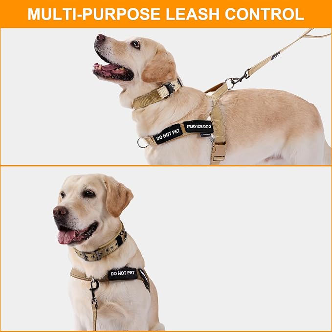 Annchwool No Pull Dog Harness,Heavy Duty Reflective Collar & Leash Set-Leash with Double Handle & Car Seatbelt Clip-Easy Control for Walking Training Medium Large Size Dogs(Brown,XL)