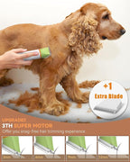 Dog Grooming Kit with Paw Trimmer, All-in-One Low Noise Electric Rechargeable Small Quiet Pet Clippers Foot Dog Hair Shaver with Stainless Steel Scissors and Comb for Dogs at Home (Green)
