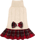 KYEESE Dog Sweater Dress Turtleneck Thick Knit Pullover for Cold Weather | Stretchy Fit, Lightweight & Warm, Cozy Knit Comfort, Cute Bow Accent, Gentle on Sensitive Skin, Comfortable Daily Wear