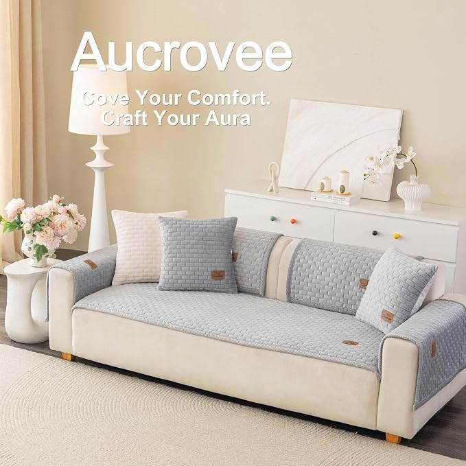 Washable Velvet Dog Couch Cover, Plush Pet Sofa Furniture Protector for 2-3 Cushion Couch, Non-Slip Washable Cover for Dogs(1PC/27.6"x27.6",Light Grey)
