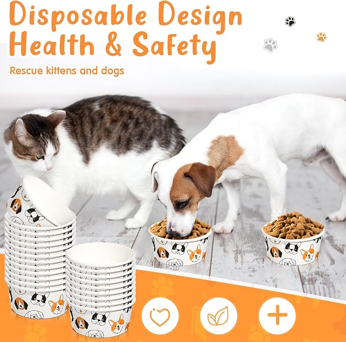 100 Pcs Disposable Dog Bowls 1.5 Cups Pets Disposable Feeding Bowls for Dogs and Cats Pets Paper Travel Cups for Small Medium Dogs Cats Puppy Kitten Dry or Wet Serving Food Water(Lovely)
