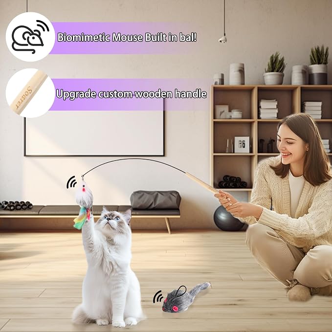 Soarer 3in1 Flying Bird Cat Wand Toys with Suction Cup for Indoor Cat,7Pcs | Enhanced Suction Cup,Interactive Cat Fishing Pole Toy Replacement and Door Hanging Cat String Toy for Indoor Kitten Self Play
