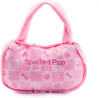 Haute Diggity Dog Chewy Vuiton Handbag Plush Squeaky Dog Toy, Soft Durable Designer-Inspired Stuffed Puppy Chew Toys for Small & Medium Dogs, Machine-Washable (Pink Checker) Large